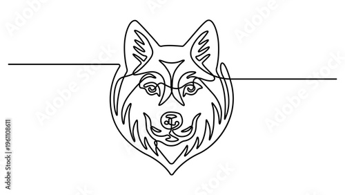 Continuous One Line Drawing of a Wolf Head Profile. Minimalist siberian husky head line art illustration