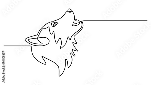 Continuous One Line Drawing of a Wolf Head Profile. Minimalist siberian husky head line art illustration