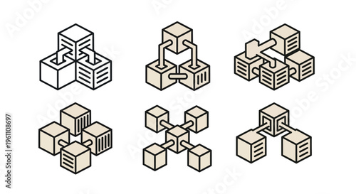 Abstract Isometric Cube Structures Demonstrating Connection and Organization Concepts