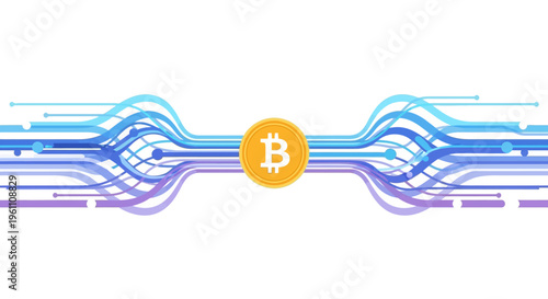 Digital currency network symbol central hub connected financial data flow abstract technological concept background