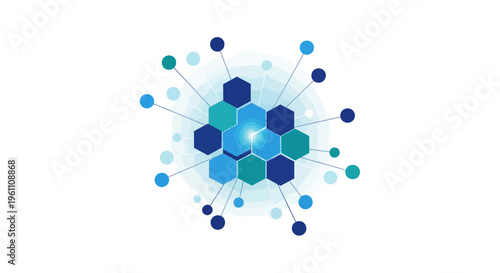 Abstract Scientific Network Connection Concept with Hexagonal Structures and Connecting Dots on White Background