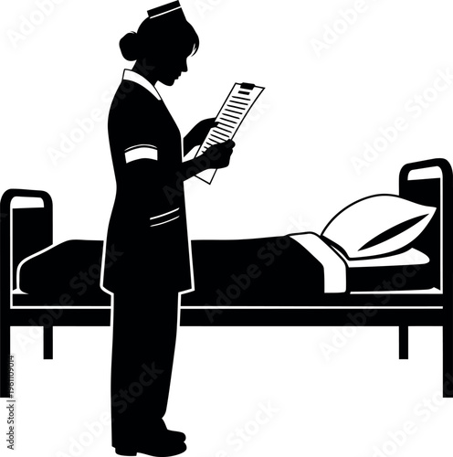 Flight attendant checking passenger information on airplane clipboard