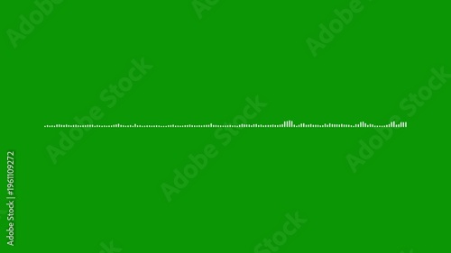 Modern sound wave animation, white audio visualizer, chroma key green screen, 4k music equalizer, digital voice frequency, rhythmic spectrum motion, electronic signal graphics.