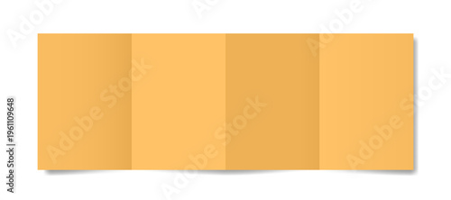Four panel accordion fold. Orange folded paper sheet. Double gate fold. A4 format brochure	