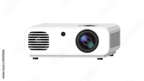 White high-definition digital projector used for home theater or business presentations shown in a detailed vector illustration style.