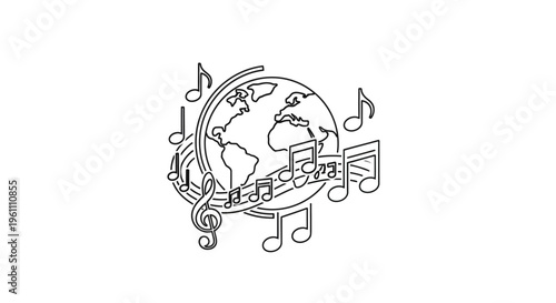 Music Notes Around The Earth Globe.