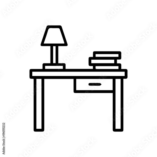 Desk with lamp and books
