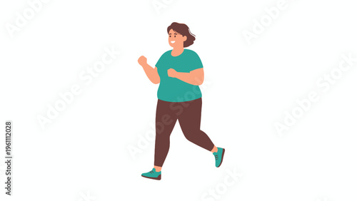 Plus-size woman jogging in activewear isolated on white background