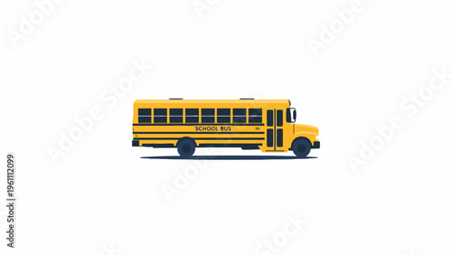 Yellow School Bus Illustration Side View Profile on White
