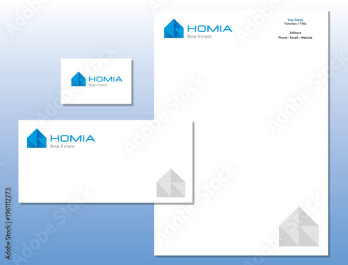 Modèle Charte et Identité Graphique Identité Logo Abstrait Immobilier Maison - Papier et Carte Visite Vecteur