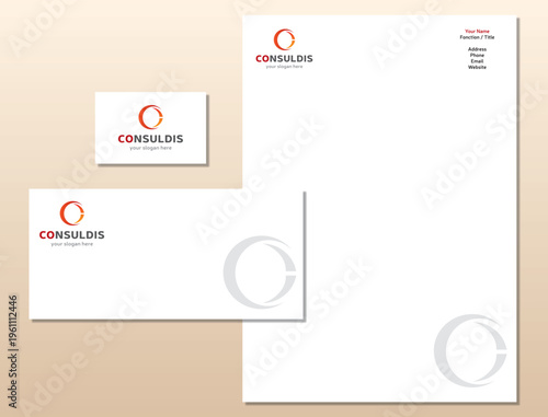 Modèle Charte et Identité Graphique Identité Logo Abstrait Lettre C - Papier et Carte Visite Vecteur