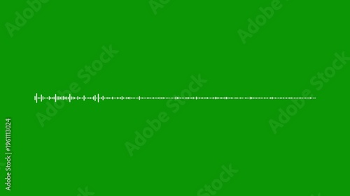 White pulse audio waveform, sound frequency spectrum, green background screen, 4k music visualizer, digital voice equalizer, rhythmic sound wave, professional spectrum design.
