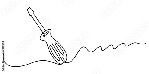 Minimalist continuous one line drawing of a flathead screwdriver tool for home repair and maintenance Vector, illustration