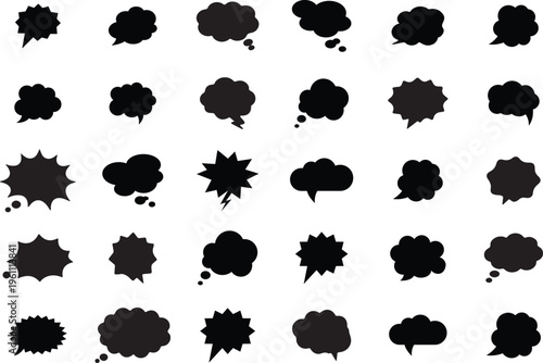Collection of black ink splatter and explosion graphic elements