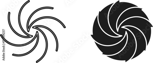 Spiral vortex symbol outline and solid black