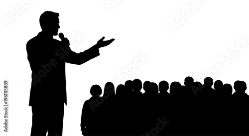 Silhouette of man giving presentation.