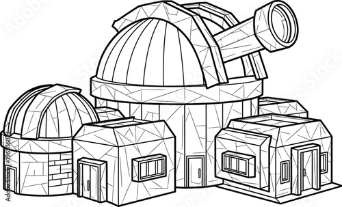 Stylized observatory buildings vector illustration