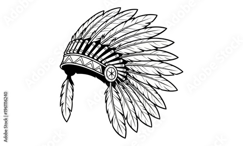 Native American War Bonnet Headdress Line Art Illustration