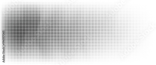 Dotted halftone gradient texture. Fading polka dot background. Repeated dots gradation pattern background. Black vanishing comic pop art overlay backdrop.