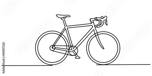 Single continuous line drawing of a road racing bicycle isolated on white background Vector, illustration
