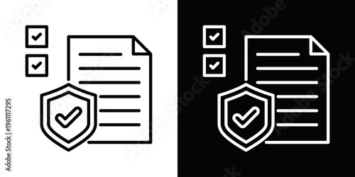 Security Policies Icon In Black And White Filled Style.