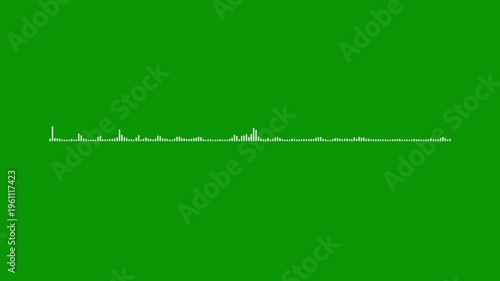 Crisp white sound wave, audio frequency visualizer, green screen overlay 4k, music equalizer animation, digital voice recording, abstract sound spectrum, high quality motion.