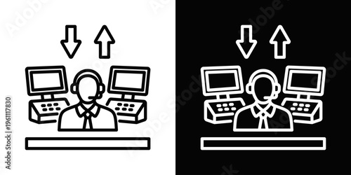 Dispatch Center Icon In Black And White Filled Style.