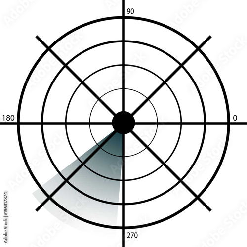 Billede på lærred Radar screen icon with active signal scan and target detection