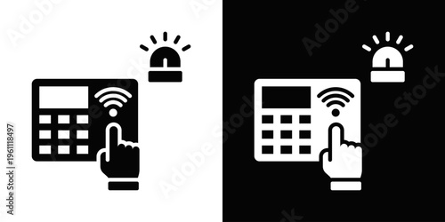 Alarm Monitoring Icon In Black And White Filled Style.