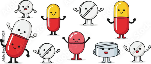 , this image uses character design and emotional expression to transform pills from clinical objects into relatable symbols.