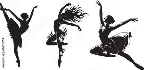 Elegant ballerina in dynamic dance pose silhouette