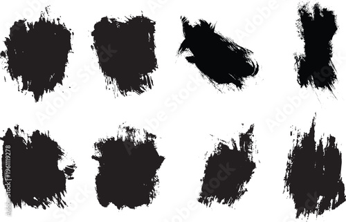 Collection of black brush stroke art elements