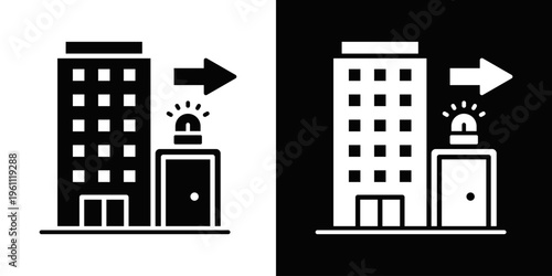 Evacuation Plan Icon In Black And White Filled Style.