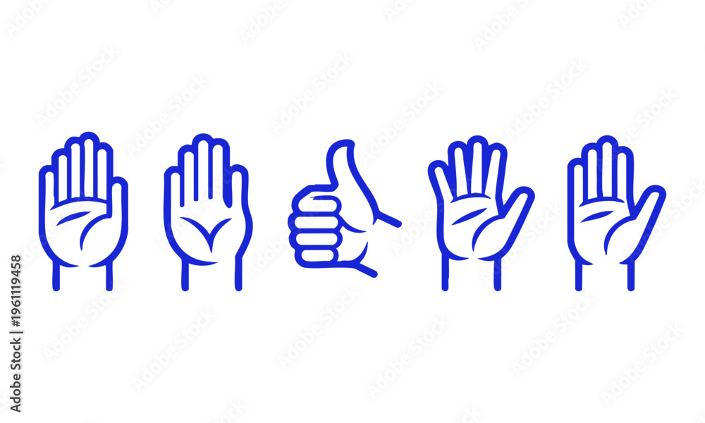 Fototapeta premium Clean monoline hand gesture icons for support and success concept vector.
