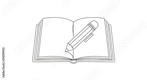 Open Book with Pencil on Page.