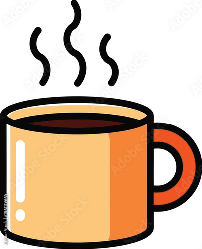 Ceramic coffee mug filled with a dark hot beverage emits wavy steam lines, symbolizing warmth and energy.