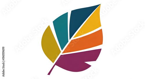 Colorful leaf logo icon on white background, abstract autumn foliage graphic design, modern nature symbol for eco branding