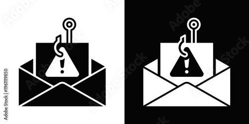 Phishing Alerts Icon In Black And White Filled Style.