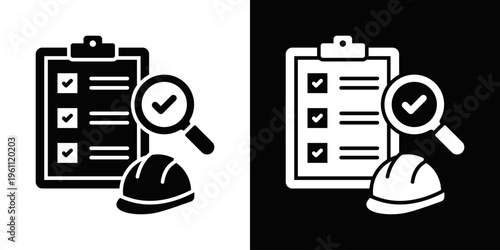 Safety Inspection Icon In Black And White Filled Style.