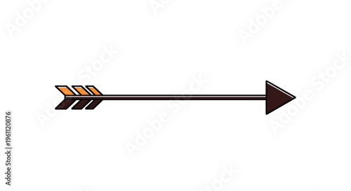 Simple dark arrow with orange and brown fletching is presented as a clean and highly functional graphic element or navigation icon.