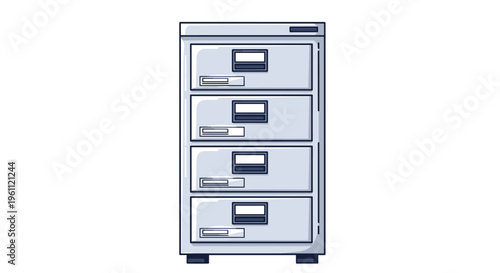 Four-drawer vertical metal filing cabinet in light grey color used for office organization and document storage.