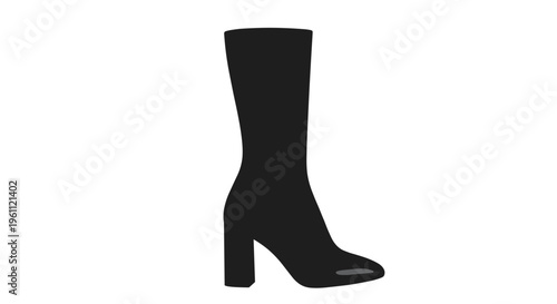 Solid black silhouette of a high-heeled woman boot with a tall shaft and pointed toe isolated on a white background.