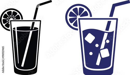 Vector illustration of two refreshing drinks with straws and lemon slices