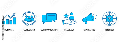B2C banner web icon vector illustration for business to consumer concept of corporate with communications, feedback, marketing, and internet icon 