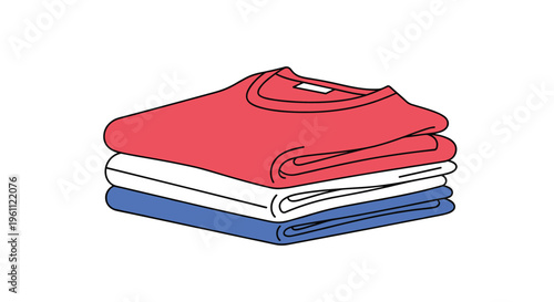 Neat stack of folded sweaters in red white and blue colors representing organized laundry or retail clothing display.