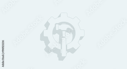 Gear with globe and hammer.