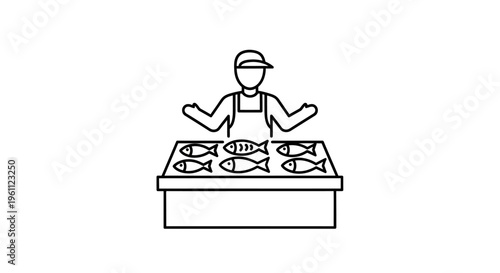 Line drawing of chef at stove.