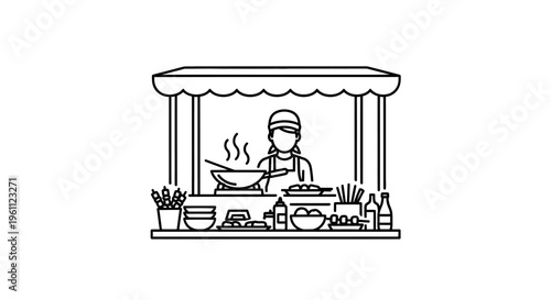 Man cooking food on street cart.