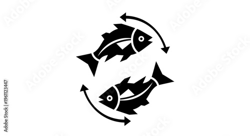 Black Fish Recycling Symbol Icon Representing Sustainability and Eco-Friendly Concepts on Isolated White Background