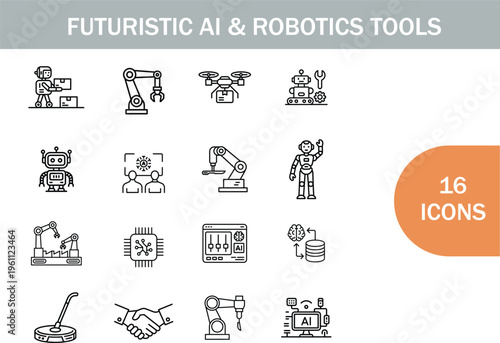 Futuristic ai and robotics tools a collection of line art icons